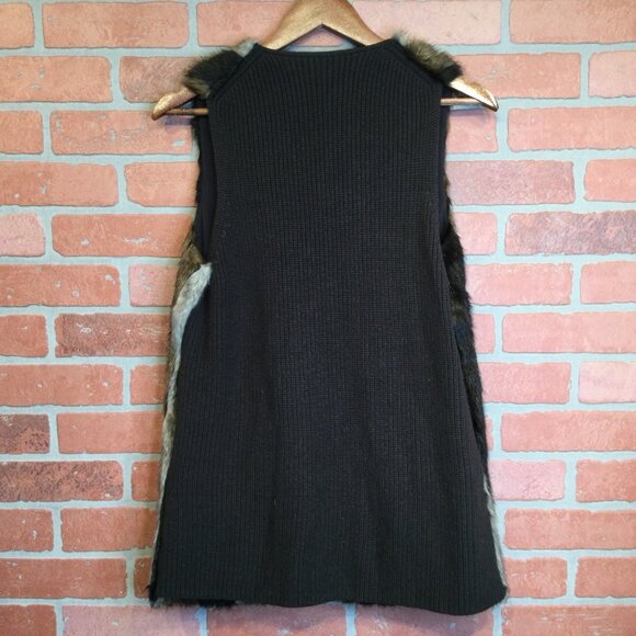 Etcetera Faux Fur & Knit Sleeveless Vest Brown Black Striped Size M Fall - Picture 3 of 8